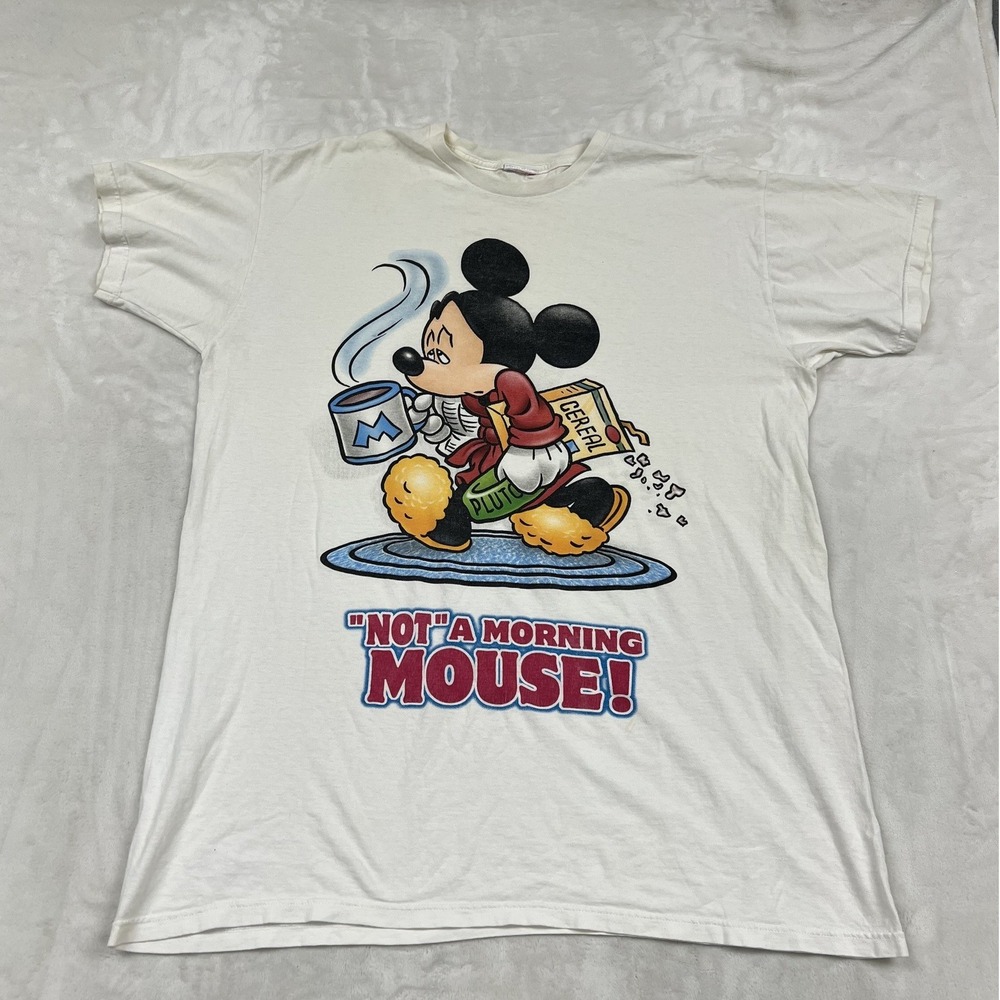 Disney Mickey Mouse T-Shirt Mens OS White Not A Morning Mouse Graphic Tee